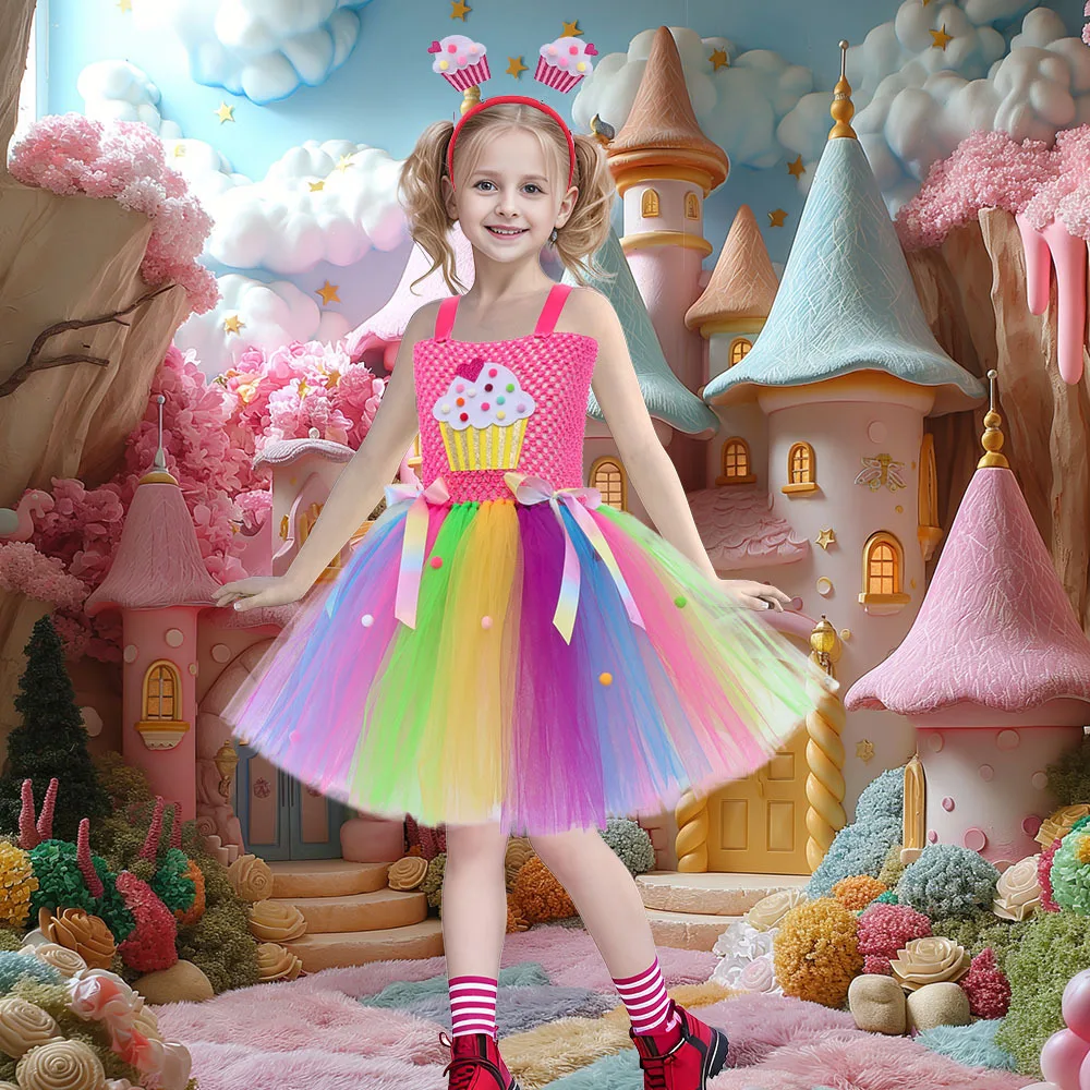 Kids Girls Donut Ice Cream Cake Dresses for Kids Candy Birthday Party Costume Princess Girl Sweet Cake Ballet Tutus Outfits