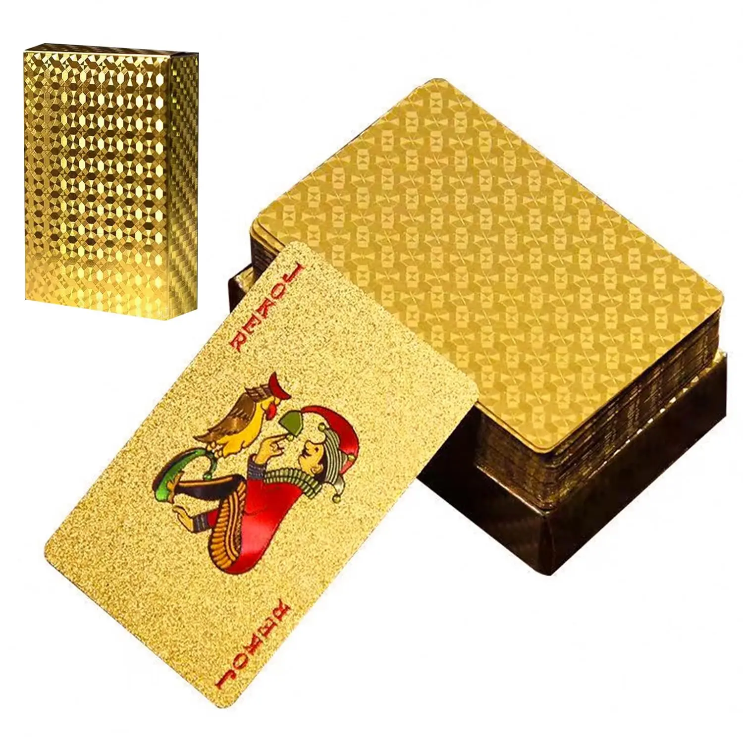 

2pcs Gold Playing Cards Waterproof PVC Poker Deck – Standard Size for Travel Party Poker Nights & Board Games