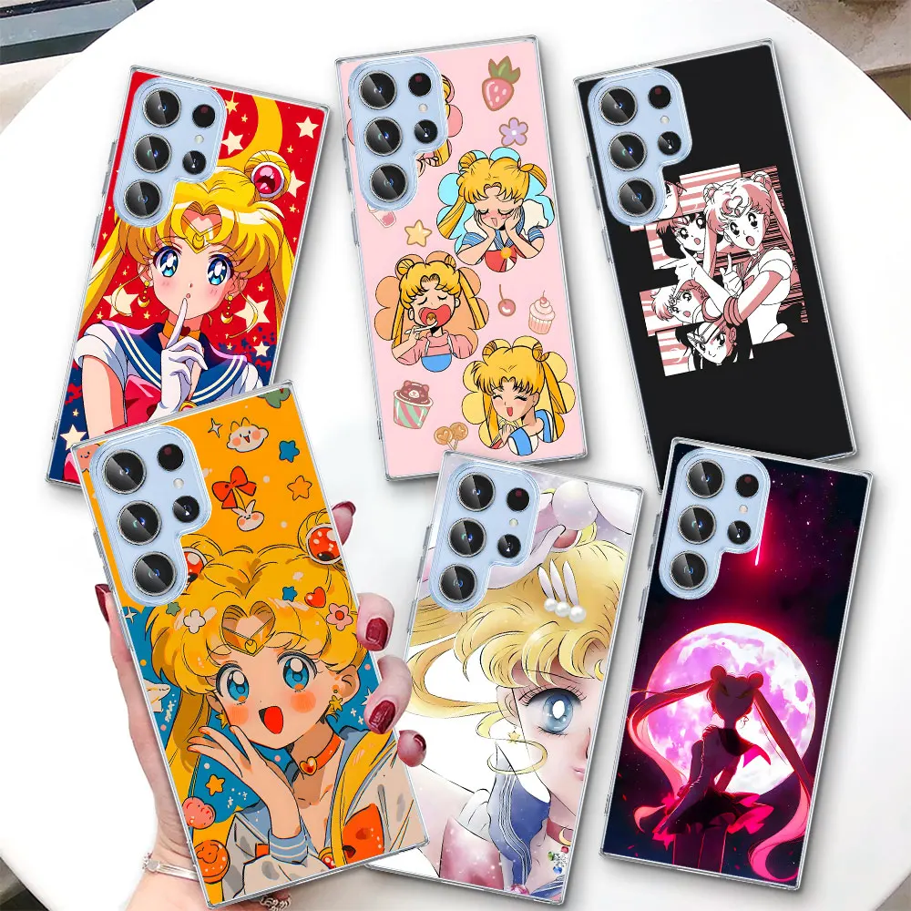 Transparent Case for Samsung Galaxy S26 S25 Edge S22 S23 S24 S20 Ultra S21 FE S10 Plus TPU Phone Cover Cute Sailor moon Shell