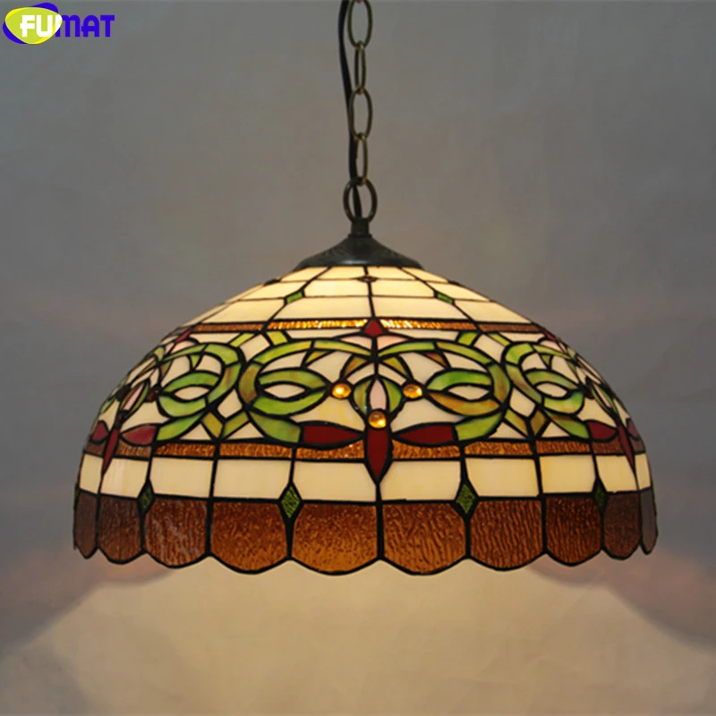 FUMAT Tiffany Single Head Droplight Pendant Light Stained Glass Hanging Lamp Fixture Home Decor Colorful Handcraft Art Lighting