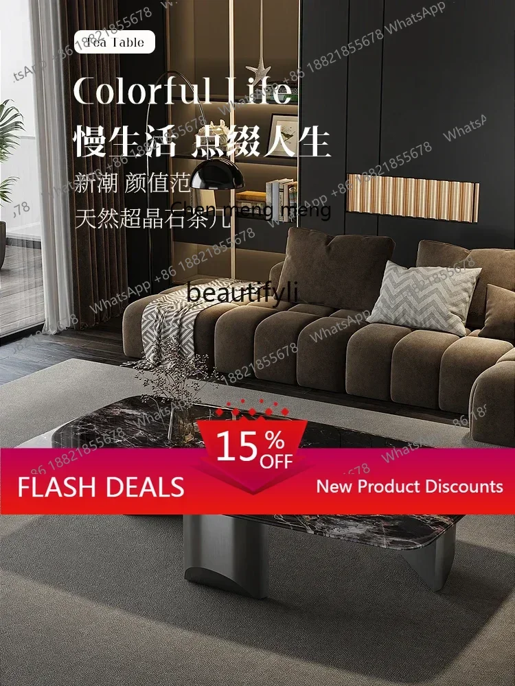 

xz1Italian light luxury super crystal stone luxury stone tea table minimalist living room home marble designer coffee table