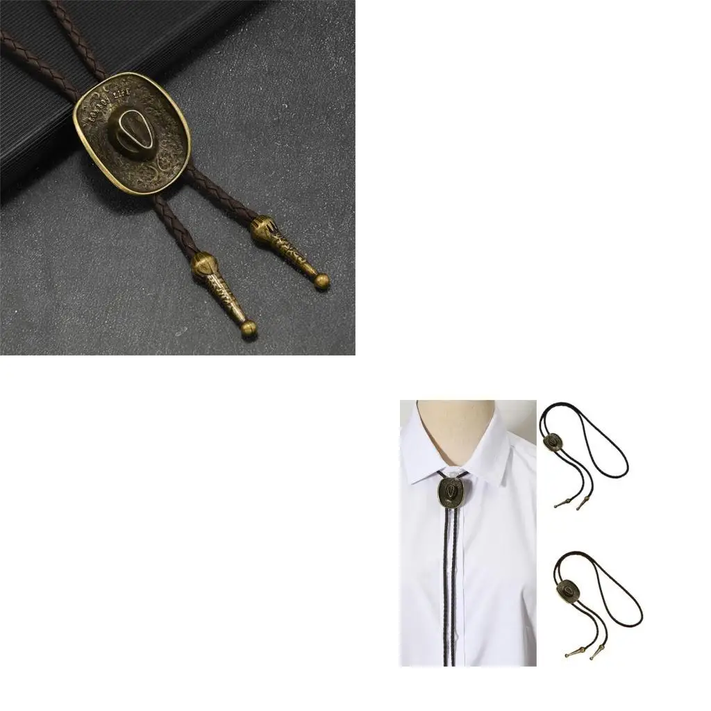 39BD Star geprägter Cowboyhut Anhänger Halskette Weiche Pu Cord Bolo Krawatten -Mode -Krawatte für Freizeit- und Party -Outfits