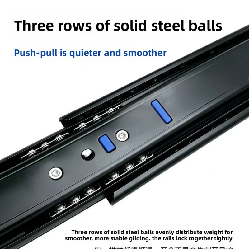 Rebound slide rail Press Automatic eject drawer rail Furniture cabinet Three-section rail Steel ball Thickening rebound rail