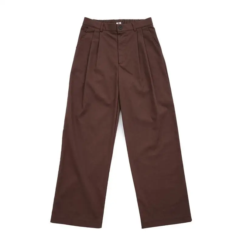 

Брюки Cleanfit Folded Casual коричневые широкие прямые в японском стиле для мужчин и женщин, длинные, удобные, с широкой талией