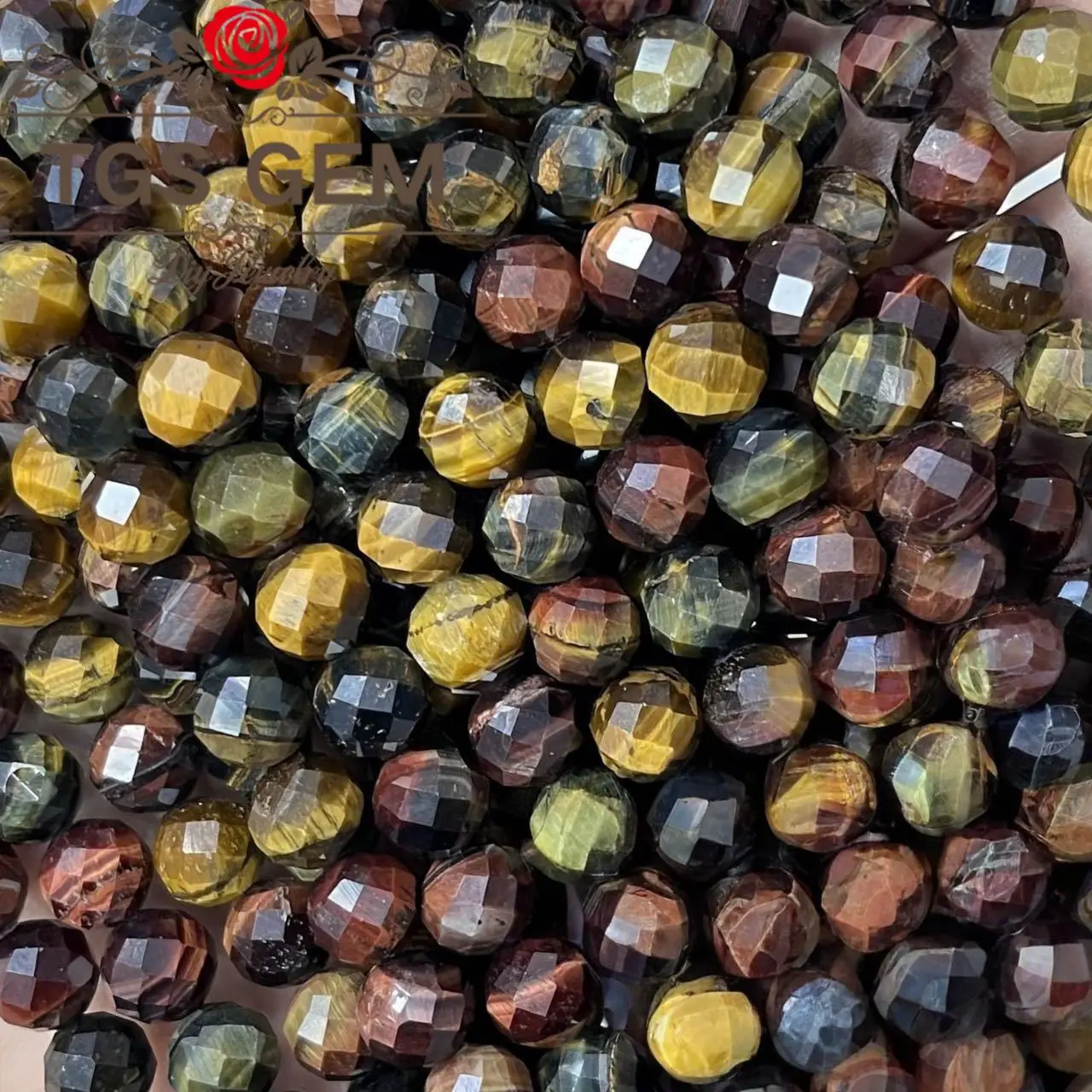 

factory wholesale Engraved hard cut round bead natural stoneAAA Colorful Tiger Eyes pattern small cut scattered DIY jewelry Hot