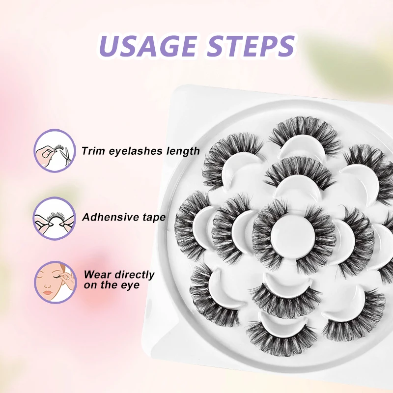 DD 컬 러시안 속눈썹, 재사용 가능한 3D 인조 밍크 속눈썹, 푹신한 스트립 속눈썹, 연장 속눈썹, 메이크업 도매, 7 쌍