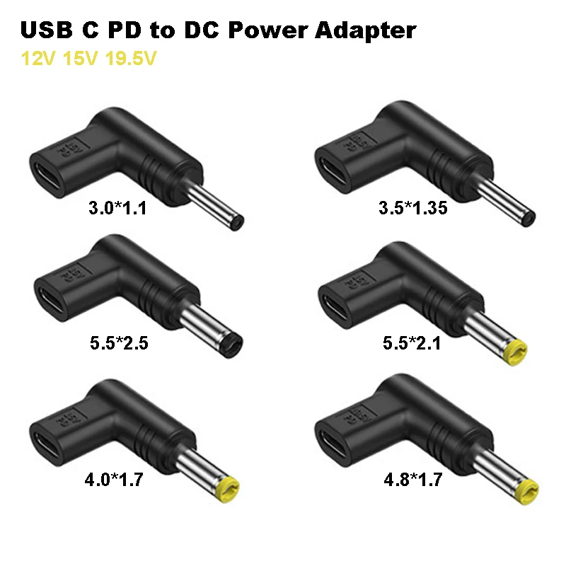 Zasilacz 12V 15V 19.5V USB C typ C PD do DC uniwersalny 3.5*1.35 5.5*2.5mm złącze wtykowe Jack DC do tabletu z aparatem