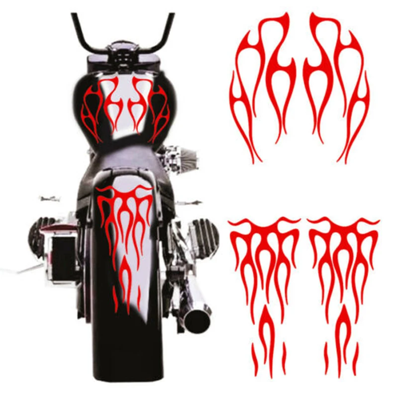 4PCS Fire Flame Sticker For Motor Body Parts Decoration Waterproof Flame Decal Motorcycle Reflective Stickers