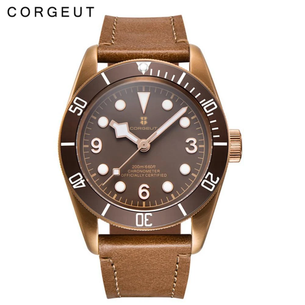 Luxury Corgeut Watch Men PVD Coffee Case 100M waterproof Luminous Mens Wrist Watch Sapphire Glass NH35A Automatic reloj