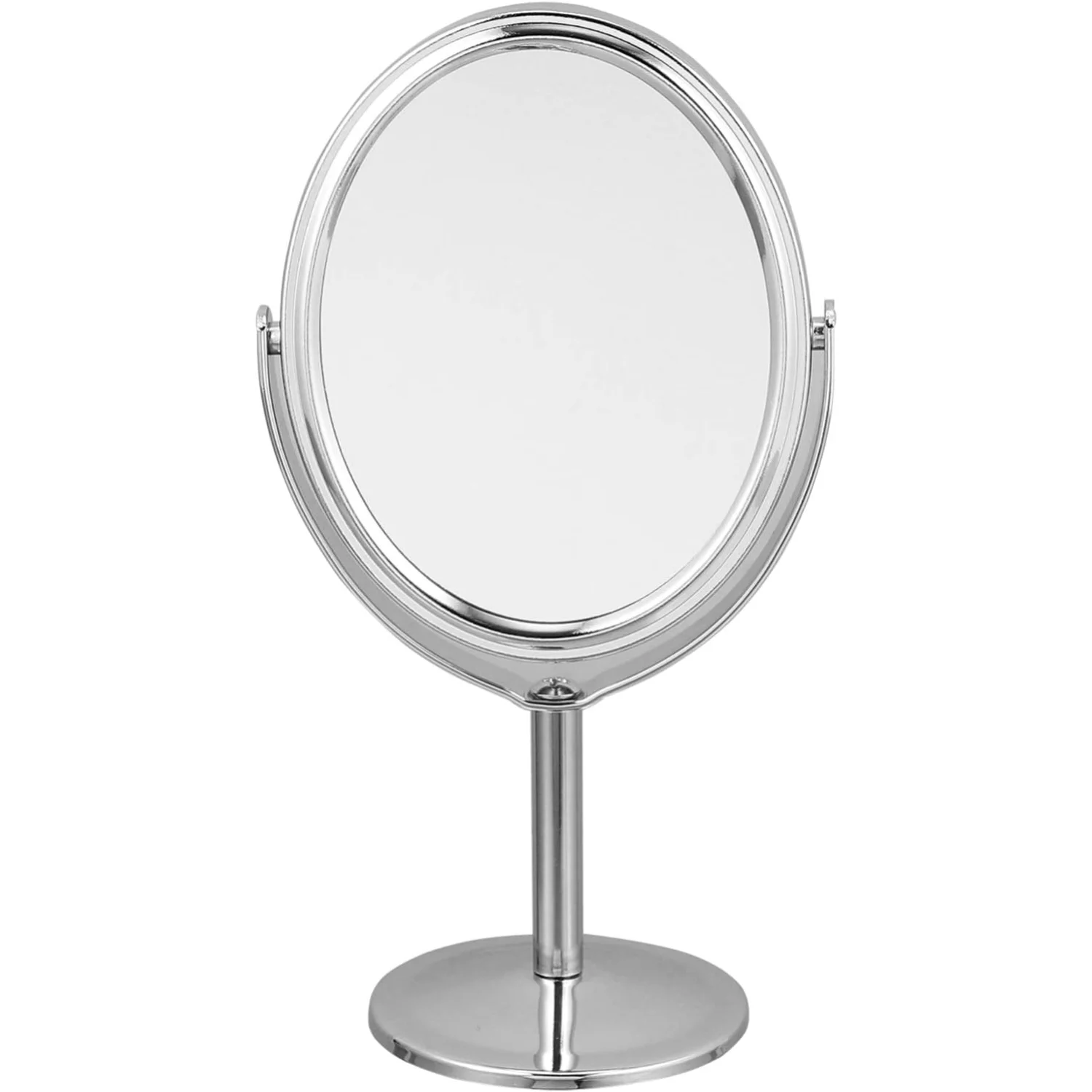 Desktop Swivel Bathroom  Magnifying  Vanity  with Stand Desk  Rotatable Double- Sided Round Swivel   Metal Frame  (Silver)