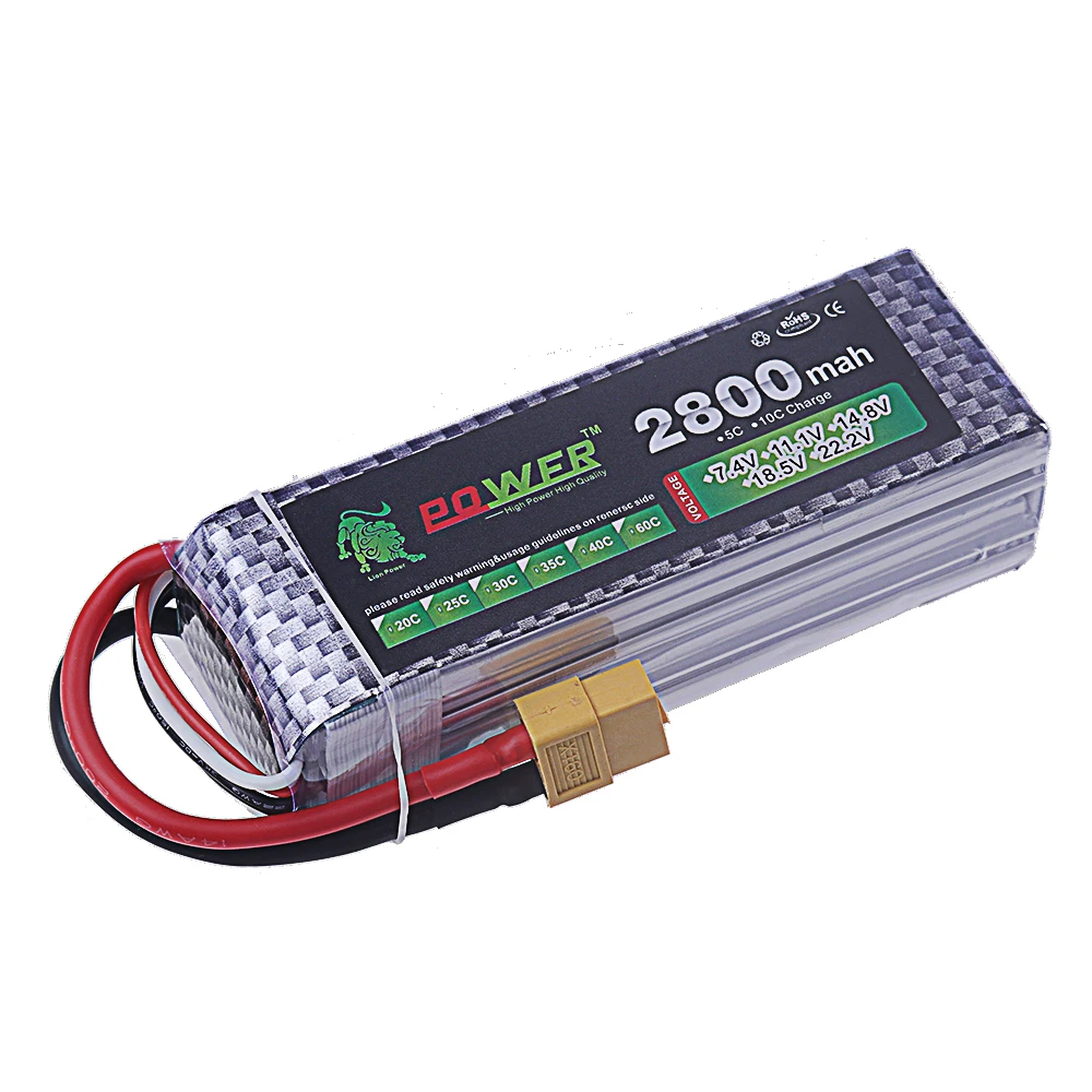 Batterie Lipo 14.8V 4S 2800mAh 60C, pour hélicoptère RC FPV, quadrirotor, importateur de course, pièces de voitures et bateaux, prise T/count60