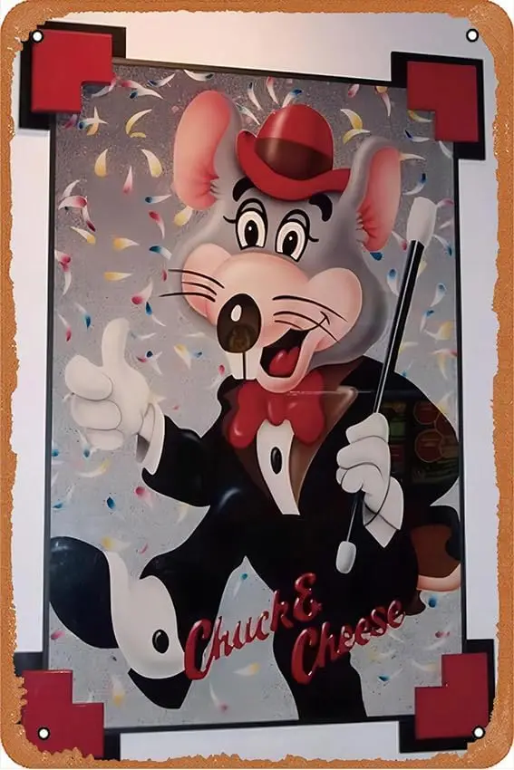 Chuck E. Cheese: (1991 Movie) Art Tin Sign fun Metal Sign Funny Decorations for Home Bar Pub Cafe Farm Room Metal Poster Wall Ar