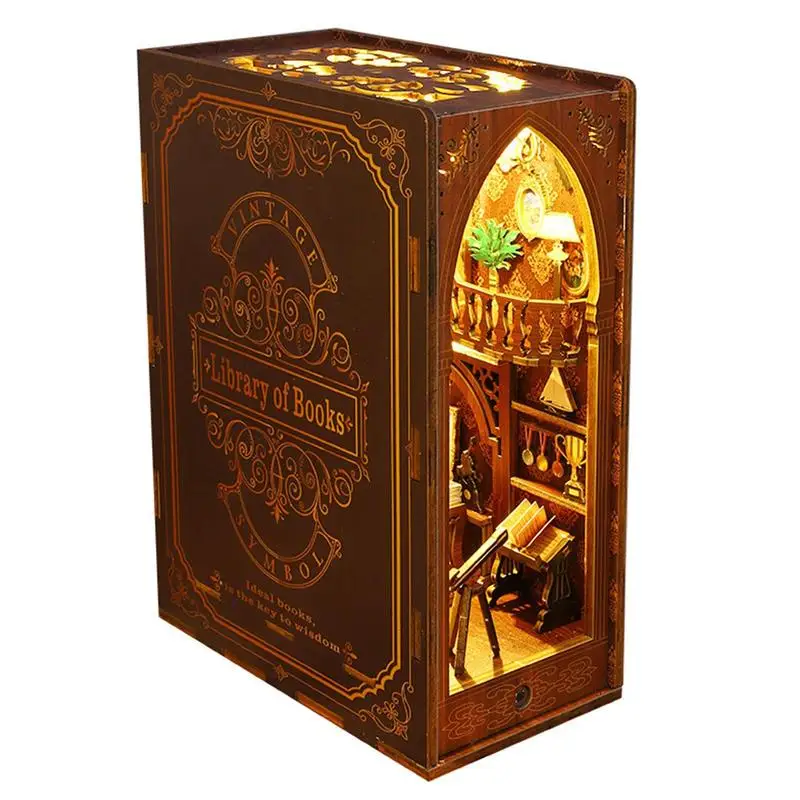 

Book Nook Book House Model Building Kit 3D Puzzle Kit With Touch Light DIY Booknook Toy Gifts Wooden Bookshelf Insert Decor