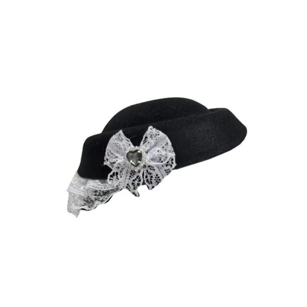 New Sweet French Style Lace Billycock Hat lacework bow-knot Heart Crystal Top Hat Elegant Small Bowler Hat Fashion Event
