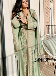 Arabic A-line Evening Dresses 2025 Elegant Abaya V-neck Appliques Bridal Dress Caftan Two Pieces Customized Gown Robe De Mariée