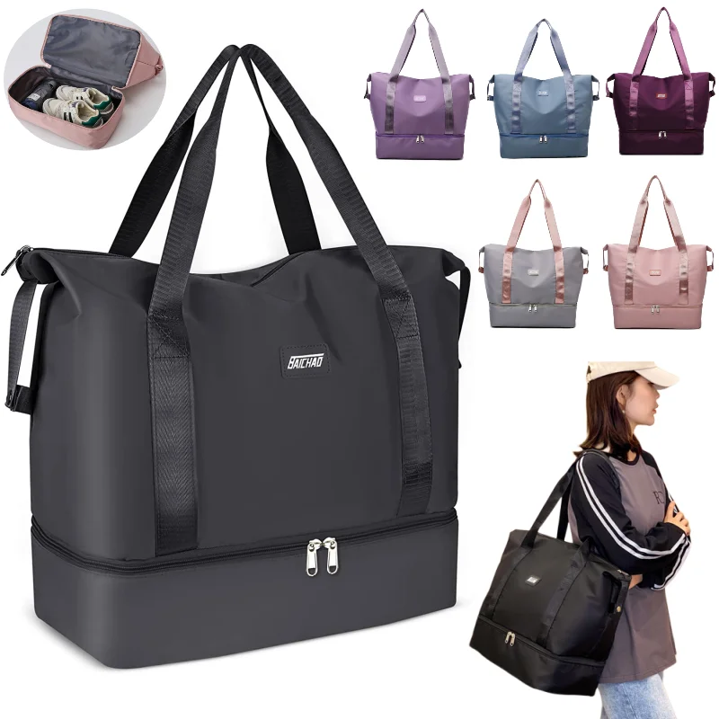 

Sports Gym Bags Dry & Wet Seperated Travel Duffel Bags with Shoes Compartment Weekend Bags with Trolley Sleeve for Women Men