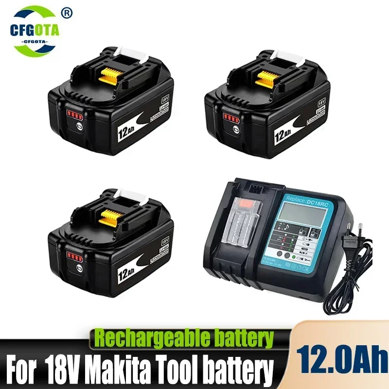 Batería recargable 100% Original para herramientas eléctricas Makita, pila de repuesto de iones de litio LED, 18V, 12000mAh, LXT, BL1860B, BL1860, BL1850, novedad