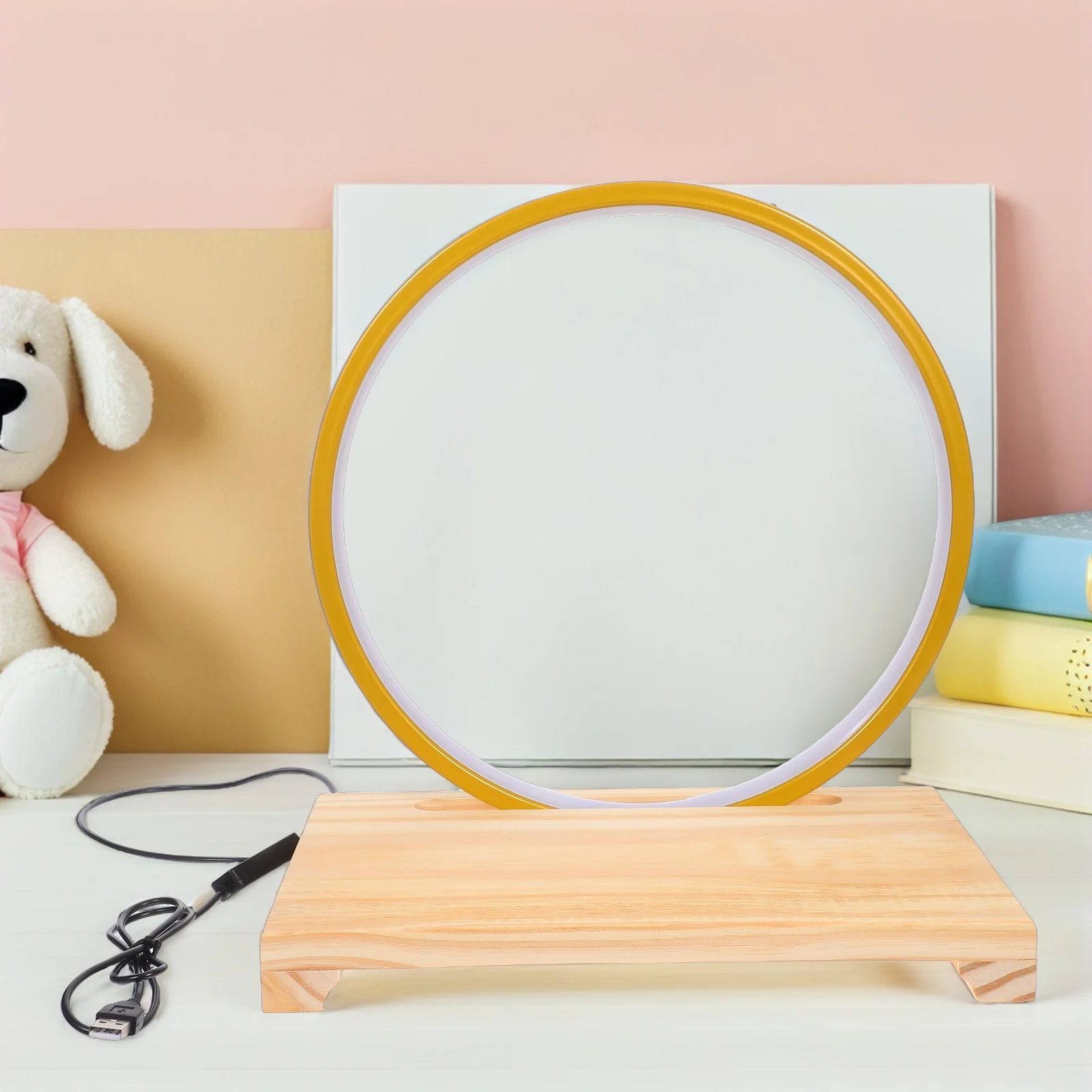 قاعدة مصابيح خشبية مصنوعة بحرفية قاعدة عرض خشبية مع حلقة إضاءة LED لتماثيل التماثيل وحامل ديكور المكتب المنزلي #3