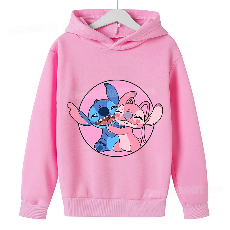 Kawaii Disney Stitch Children's Hoodie Girls' Sweatshirt Cartoon Anime Top Spring and Autumn Casual Boys' Fashion Clothes Gift