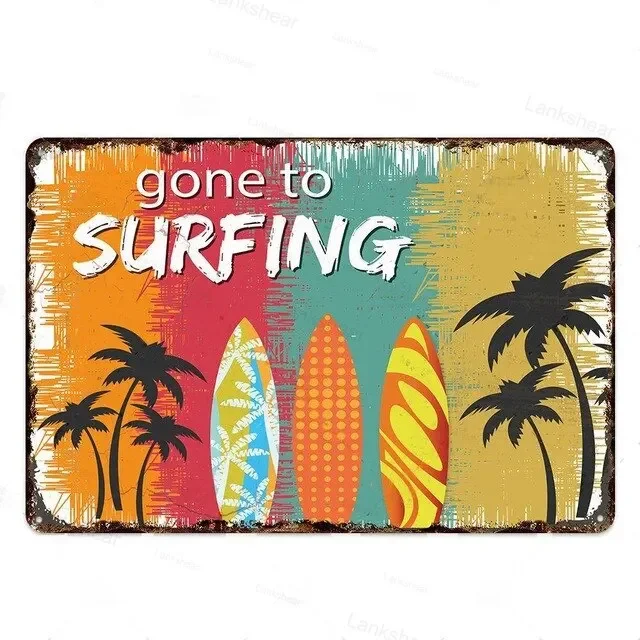 Vintage Surfing Beach Metal Sign  Waves Summer Wall Art Poster  Coastal Decor for Bar Porch Surfing Club  Retro Tin Sign for Hom