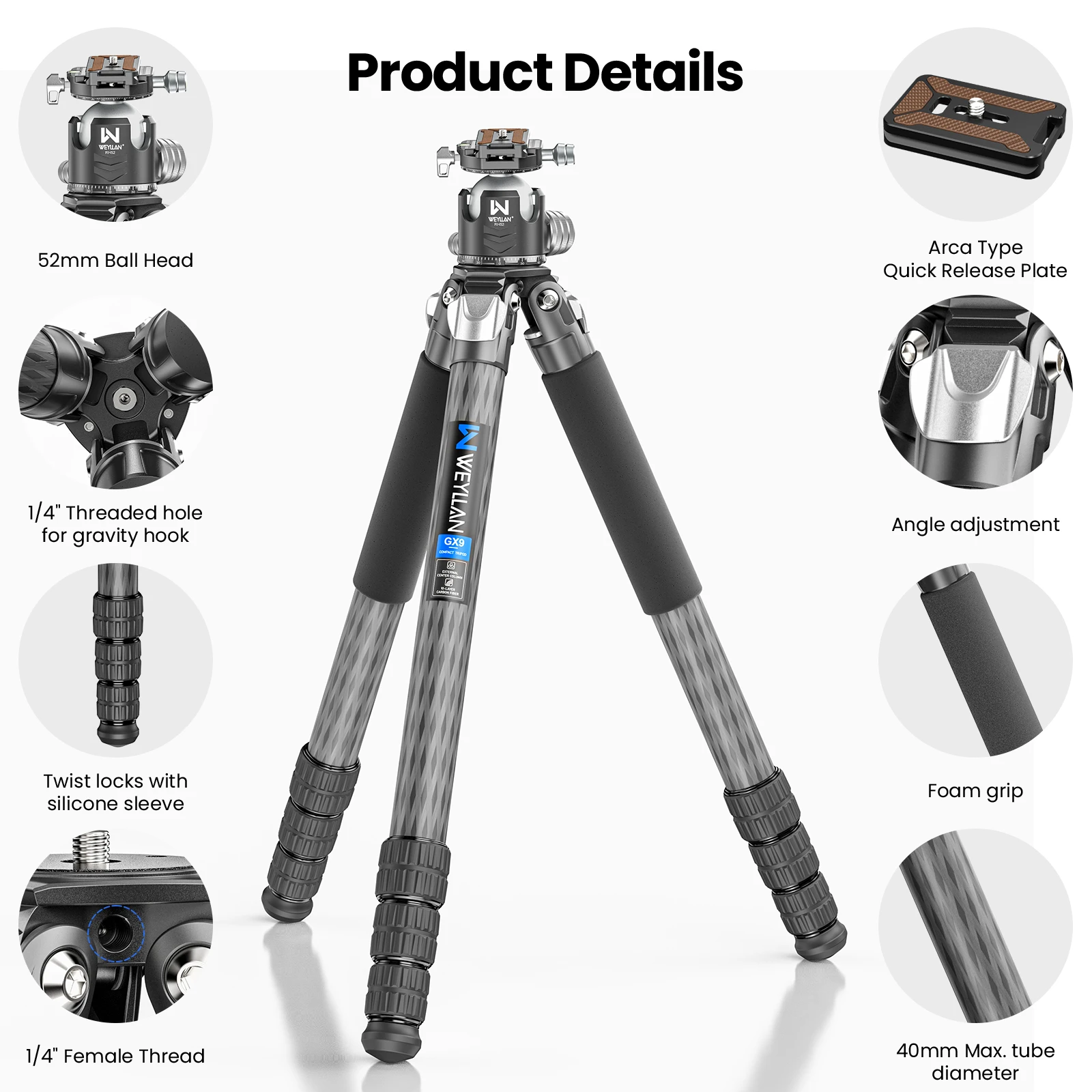 Nomopod Profesional ขาตั้งกล้องขนาดกะทัดรัดเป็นพิเศษขาตั้งกล้องขนาด40มม. สำหรับกล้อง DSLR ทำจากคาร์บอนไฟเบอร์ทนทานสูง216ซม.