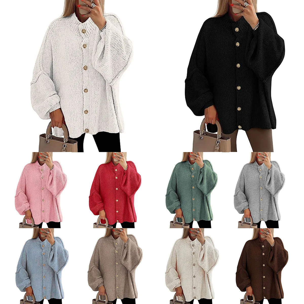 

Autumn and winter college style lazy knitted women's cardigan