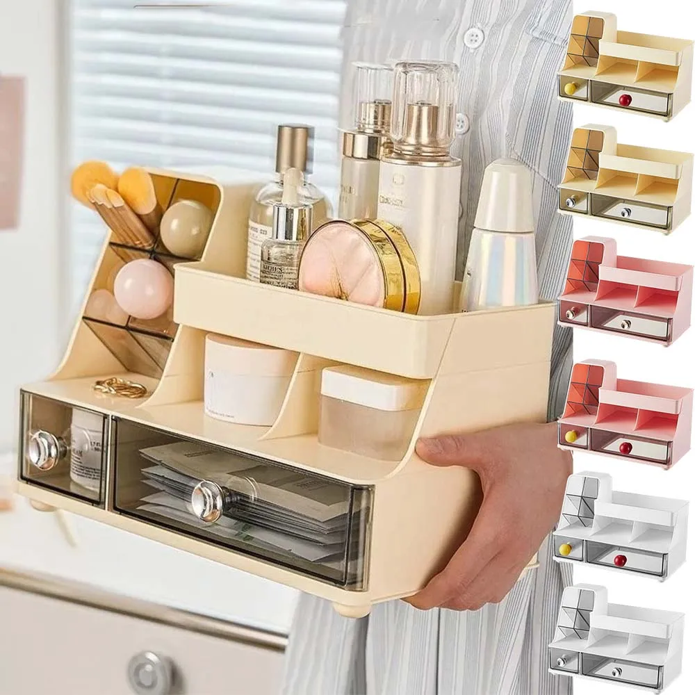 

Drawer-Type Cosmetic Organizer Dustproof Design Large Capacity Dormitory Storage Box for Vanity Table Skincare Beauty Products
