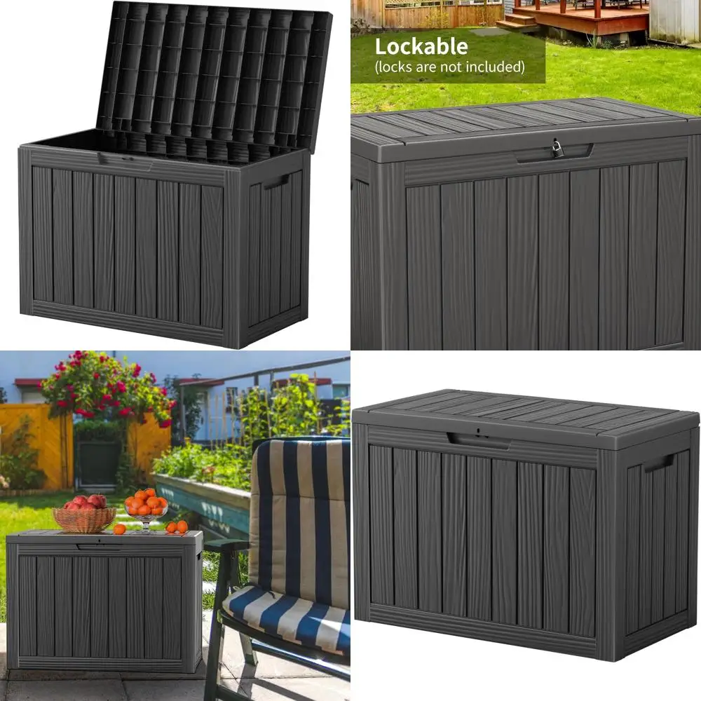 

Ящик для хранения на открытом воздухе с замком, 46 галлонов, для подушек для патио, садовых инструментов и принадлежностей для бассейна - устойчивый к атмосферным воздействиям и УФ-излучению (черный)