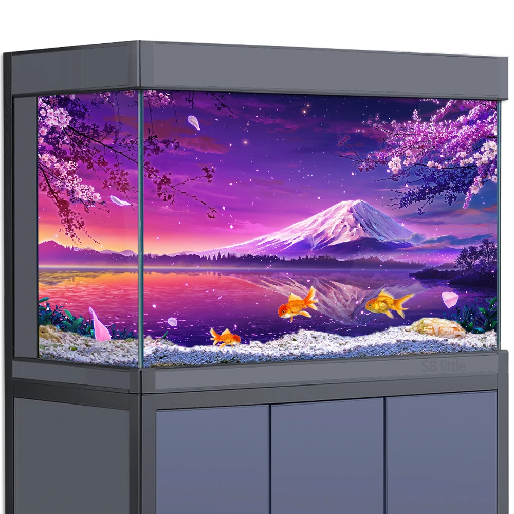 

Aquarium Background Sticker Decoration for Fish Tanks, Cherry Blossom Japanese Snow Mount Fuji HD 3D Poster 5-55 Gallon