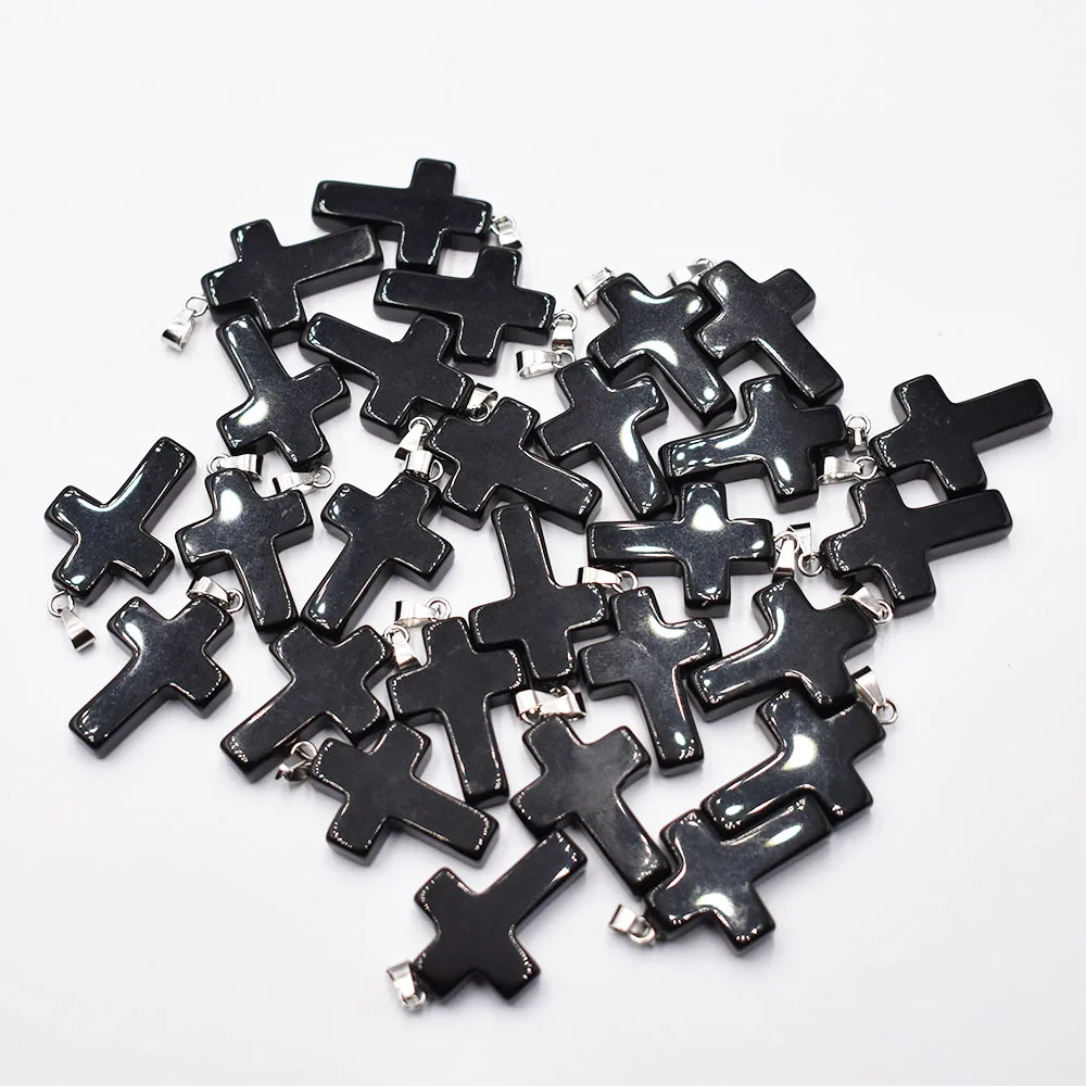 

Fashion Hot Sell natural Stone Obsidian Cross charms pendants for jewelry making 50pcs/lot Wholesale free shipping