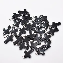 Fashion Hot Sell natural Stone Obsidian Cross charms pendants for jewelry making 50pcs/lot Wholesale free shipping
