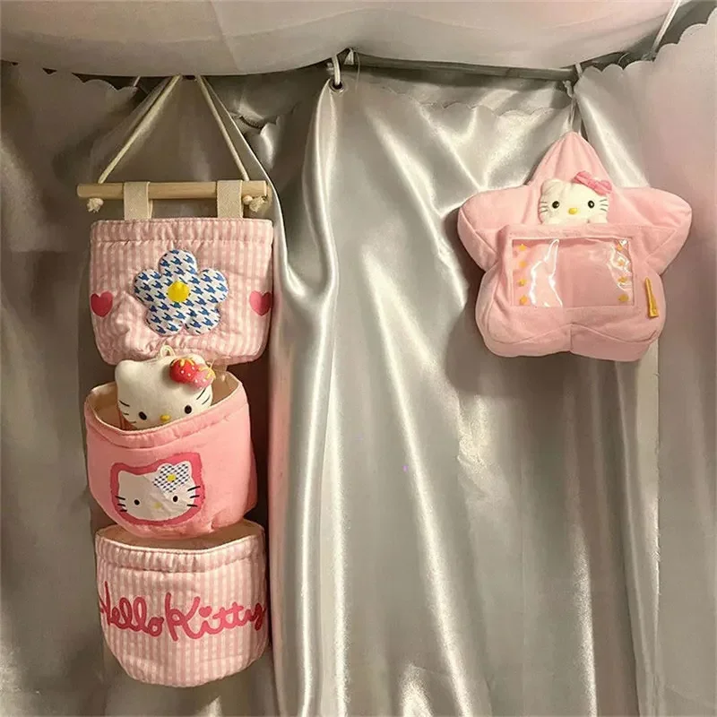 Sanrio Hello Kitty 3 pezzi sacchetti portaoggetti appesi Kawaii Anime camera da letto porta a parete articoli vari biancheria intima calzini armadio