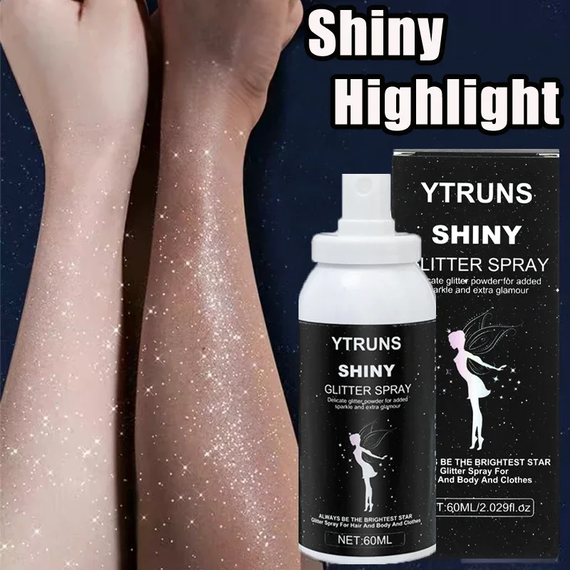 Spray de destaque com glitter prateado, 60ml, longa duração, brilhante, cabelo e corpo, líquido, destaque, contornos faciais, iluminador, maquiagem, cosméticos