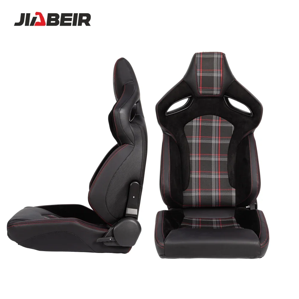 9007 Universal Adjust Black Pu Leather Red Bucket Racing Car Seat