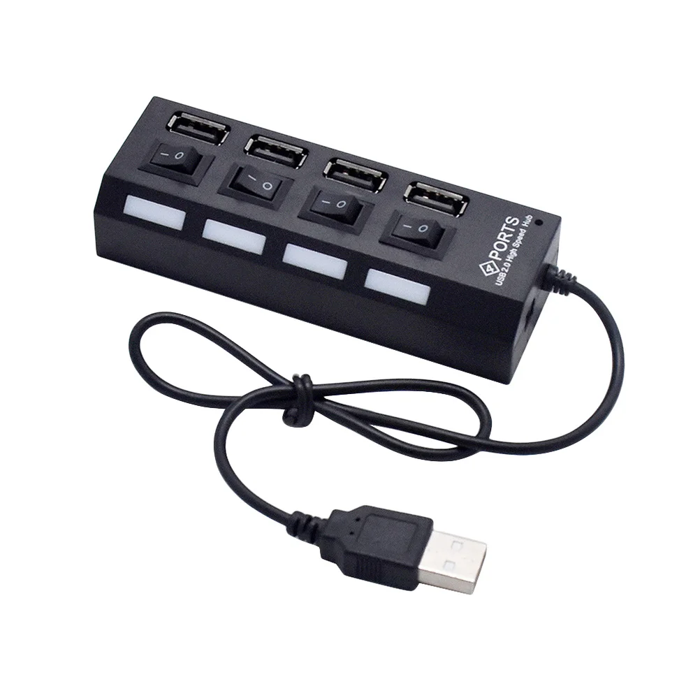 

4 Ports Usb Hub 2.0 Multi Port Expander With Individual Switches Slim Durable Design For Pc Laptop Travel Office Home School Use