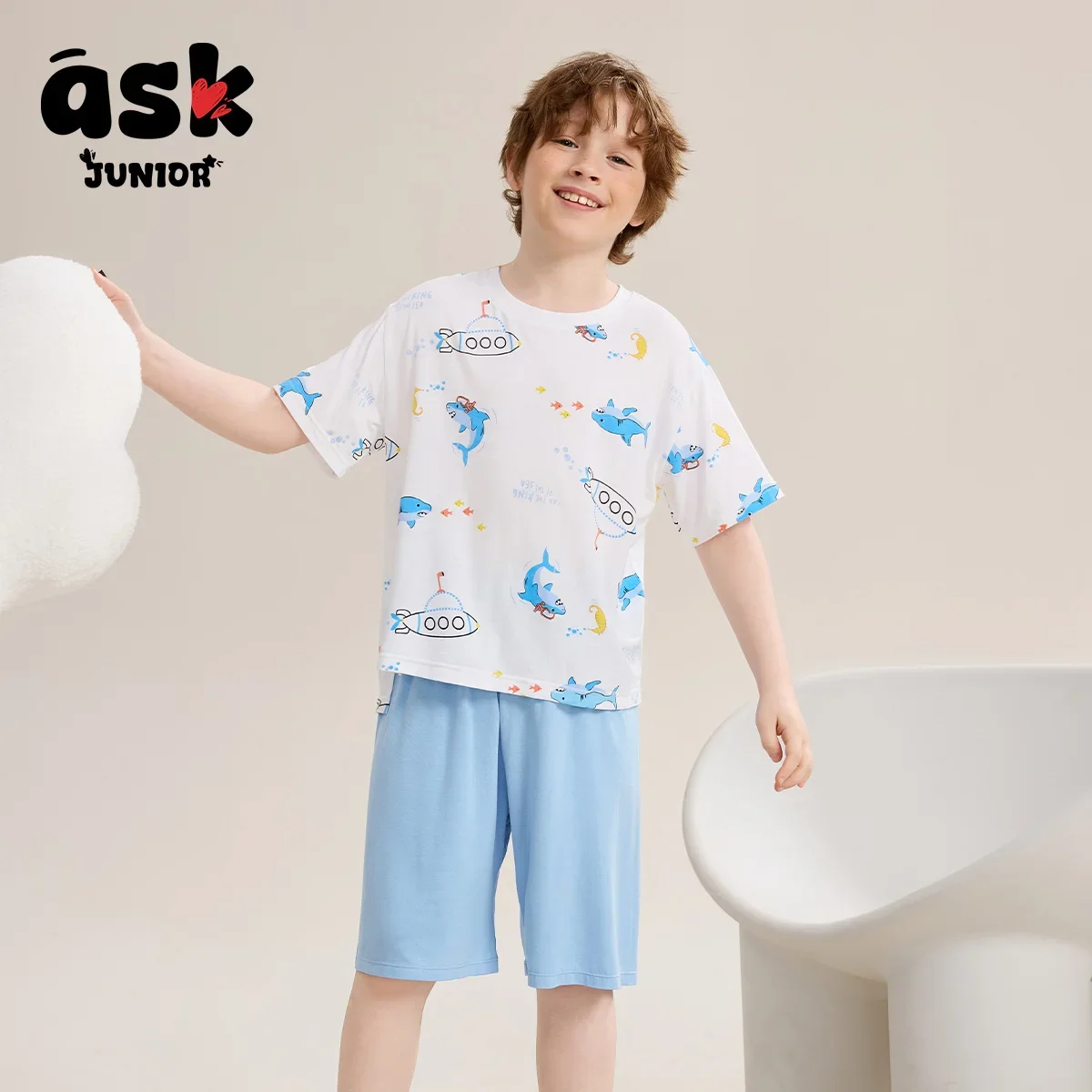 اسأل جونيور Homewear مجموعة الأولاد ملابس الصيف تكييف الهواء الأطفال تي شيرت السراويل مشروط منامة قطعتين مجموعة #3