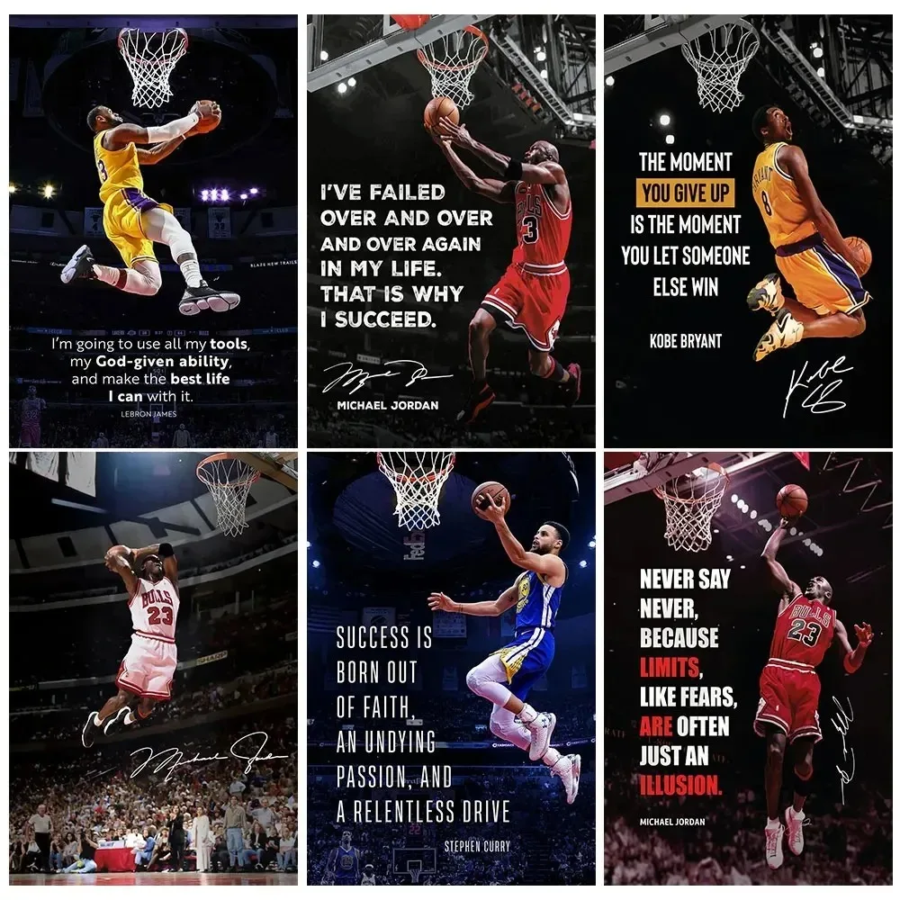 J-Jordan Motivational Basketball Slam K-Kobe Dunk Poster Canvas Prints Painting Basketball Training Hall Sport Wall Art Decor