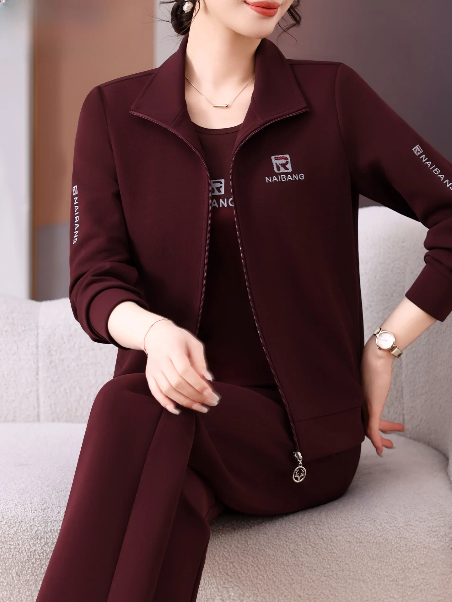 

Spring Faion Tee-Piece Set Sportswear Ensemble for Middle-Aged And ly Women Sli Outerwear Casual Comfortable Pol...