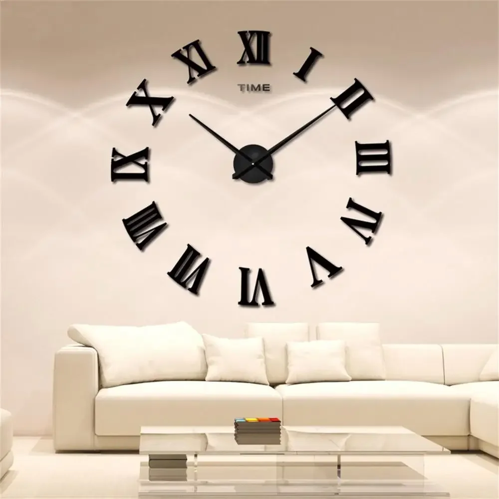 DIY Wall Clock for Home Living Room 80-120cm Modern Style Frameless 3D Wall Clock Acrylic Mirror Stickers Hotel Room Decoration