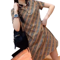 Polo collar plaid dress casual belly covering age reduction popular short-sleeved skirt in spring and summer 2023