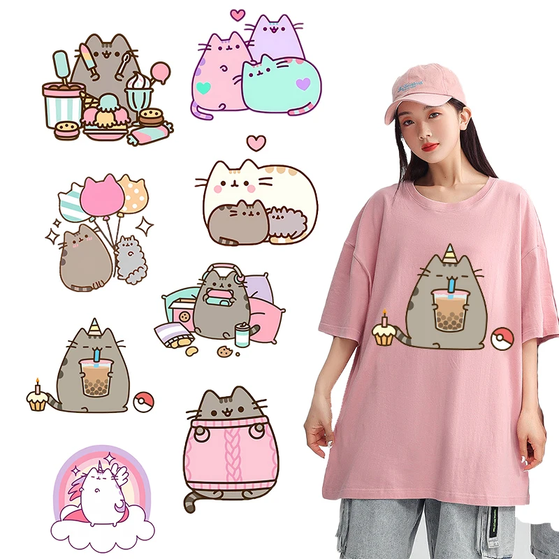 Pusheen Cat Iron on Patch Sticker Customization Stitch Patches Clothing T-shirt Birthday Kawaii Cartoon Anime Cute Fashion Gifts