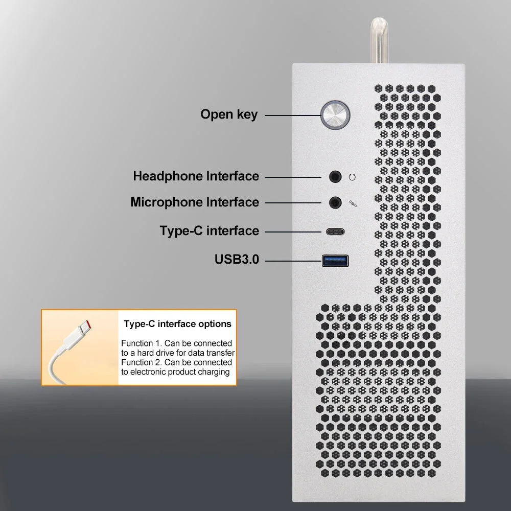 

Чехол для компьютера Mini ITX для настольного ПК Typec (10 г) + USB3.0, черный чехол Mini-ITX 0,8 мм SPCC для настольного компьютера, подходит для гибкого блока питания
