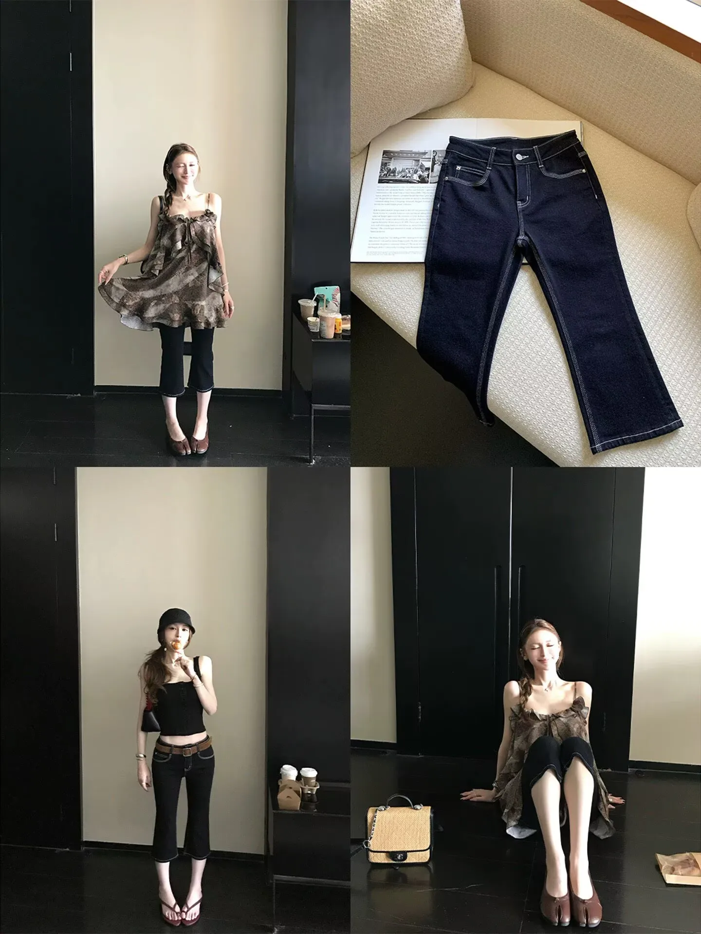 High Waist Slim Fit Capri Jeans Women's Fashionable Leggy Hip Enlarging Korean Style Hot Girl Denim Pants Summer Cotton Stretch