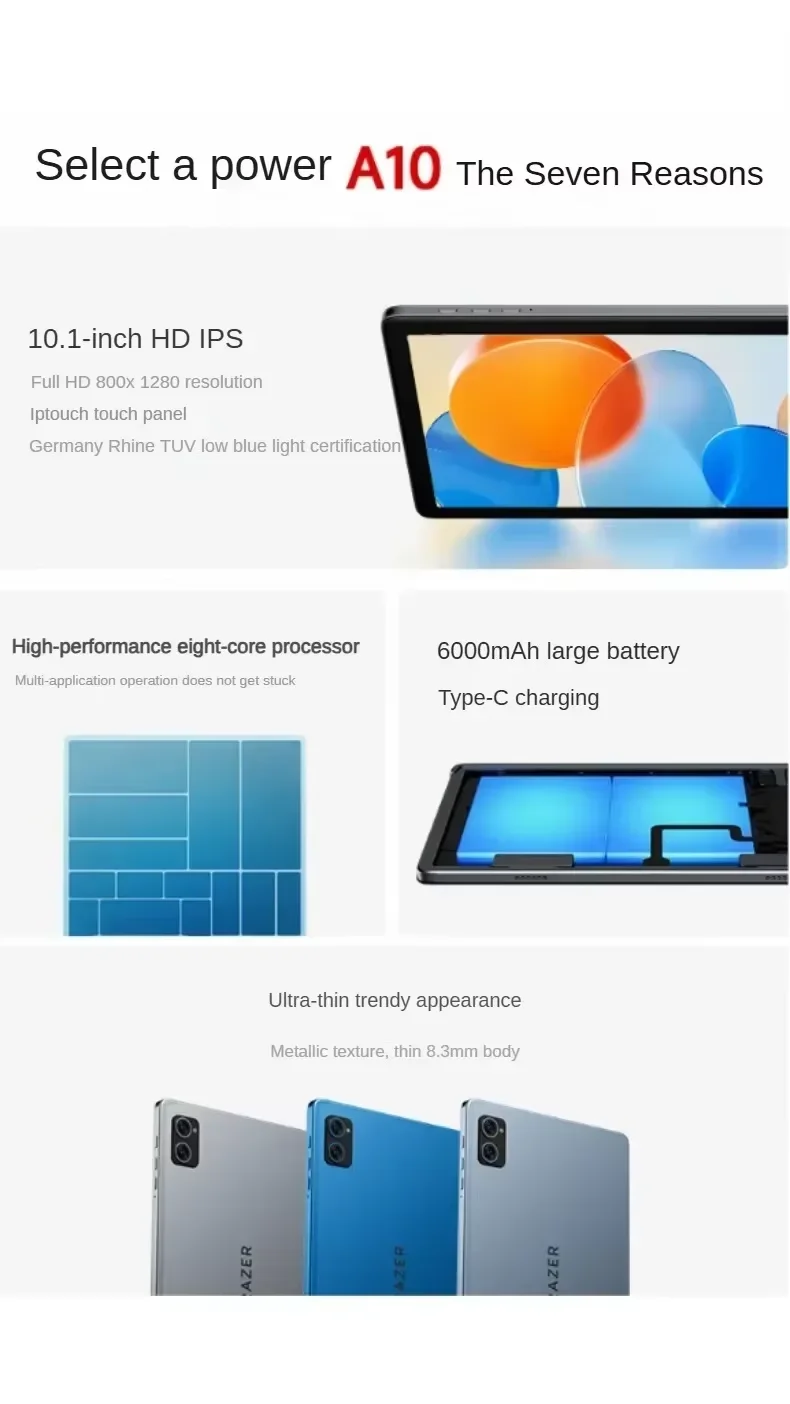 2025 Lenovo ERAZER 10.1 "แท็บเล็ตบางโลหะHD Rhine Eye Protectionหน้าจอแบตเตอรี่ขนาดใหญ่ยาวความอดทนวิดีโอความบันเทิง