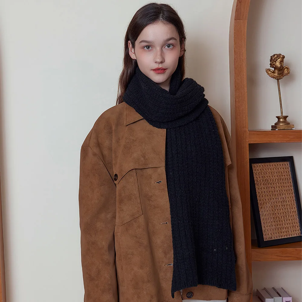 Sciarpa da donna in lana lavorata a maglia solida semplice Sciarpa calda spessa invernale Coppia all'aperto Fazzoletto da collo casual Bandelet unisex in lana retrò