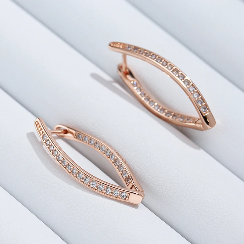 Kinel Hot Fashion Shiny Natural Zircon V Shape Drop Earrings for Women 585 Rose Gold Color Geometric Vintage Daily Fine Jewelry