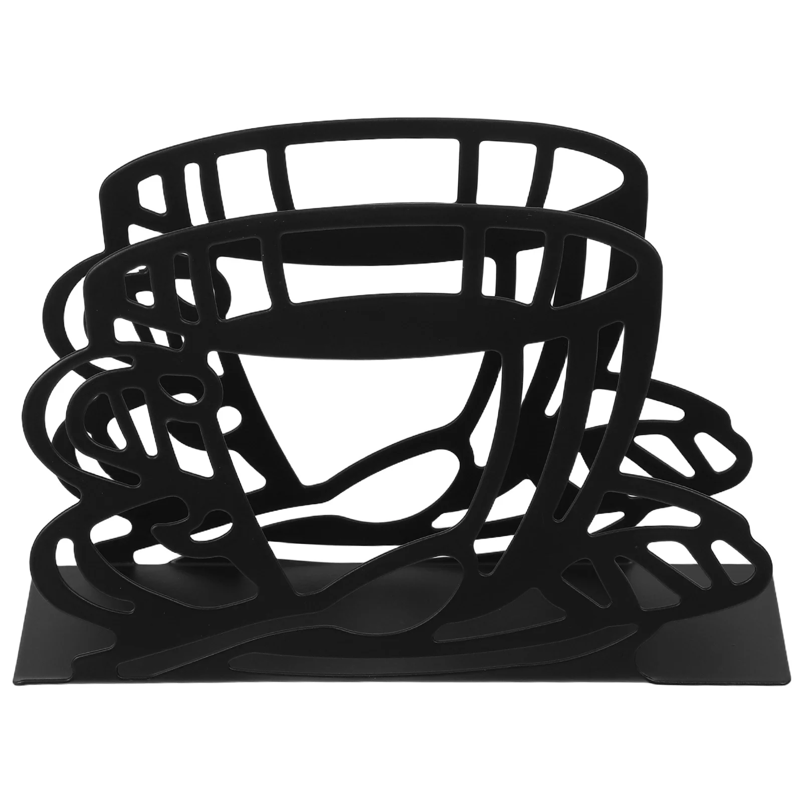 

Stylish Wrought Iron Coffee Cup Shaped Napkin Holder Black Metal Tabletop Tissue Stand for Home Cafe Restaurant Use