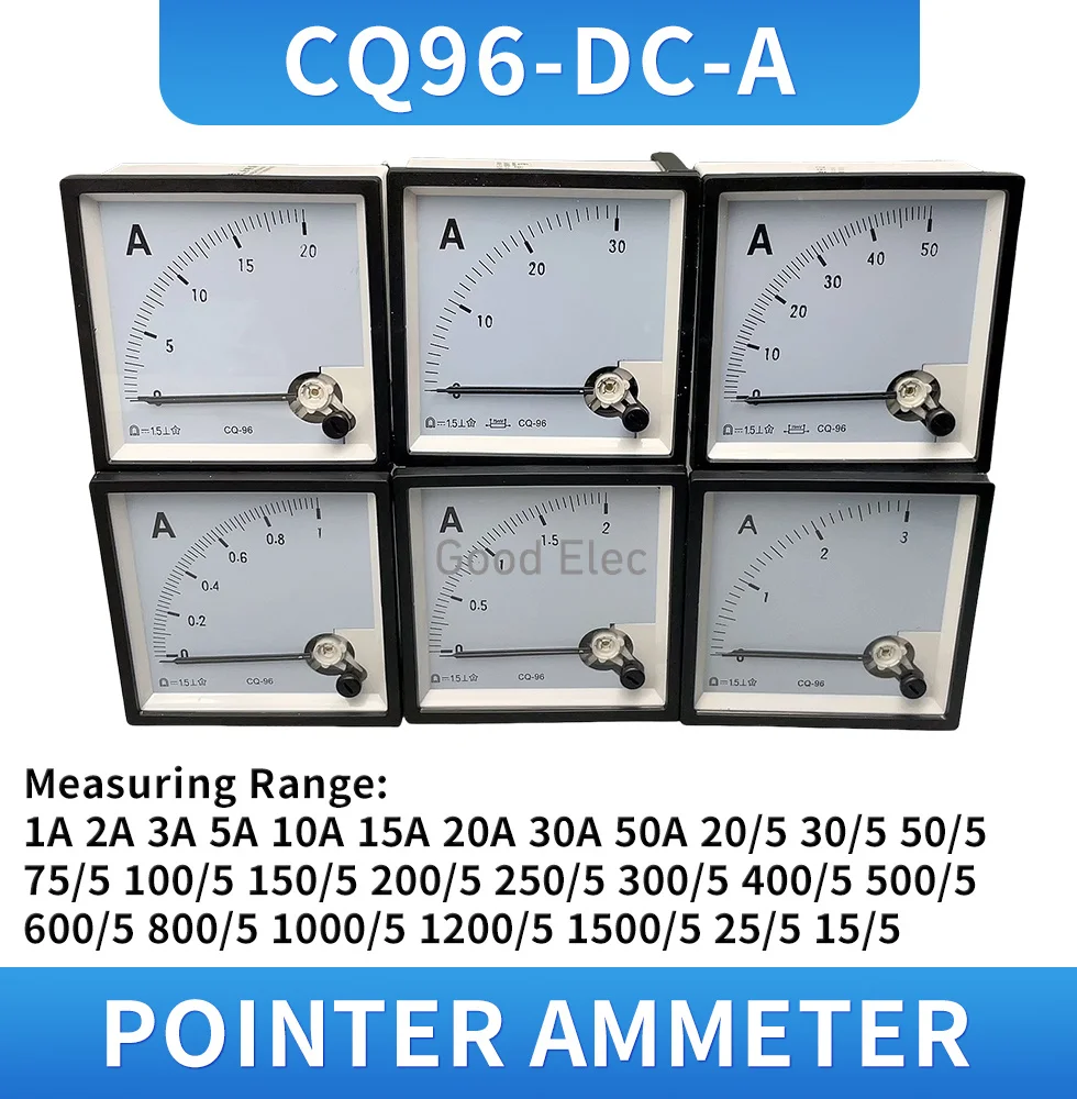 CQ-96 DC Ampere Meter 2 times overload type 50/5A 100/5A 500/5A range analog Ammeter gauge panel 96x96mm