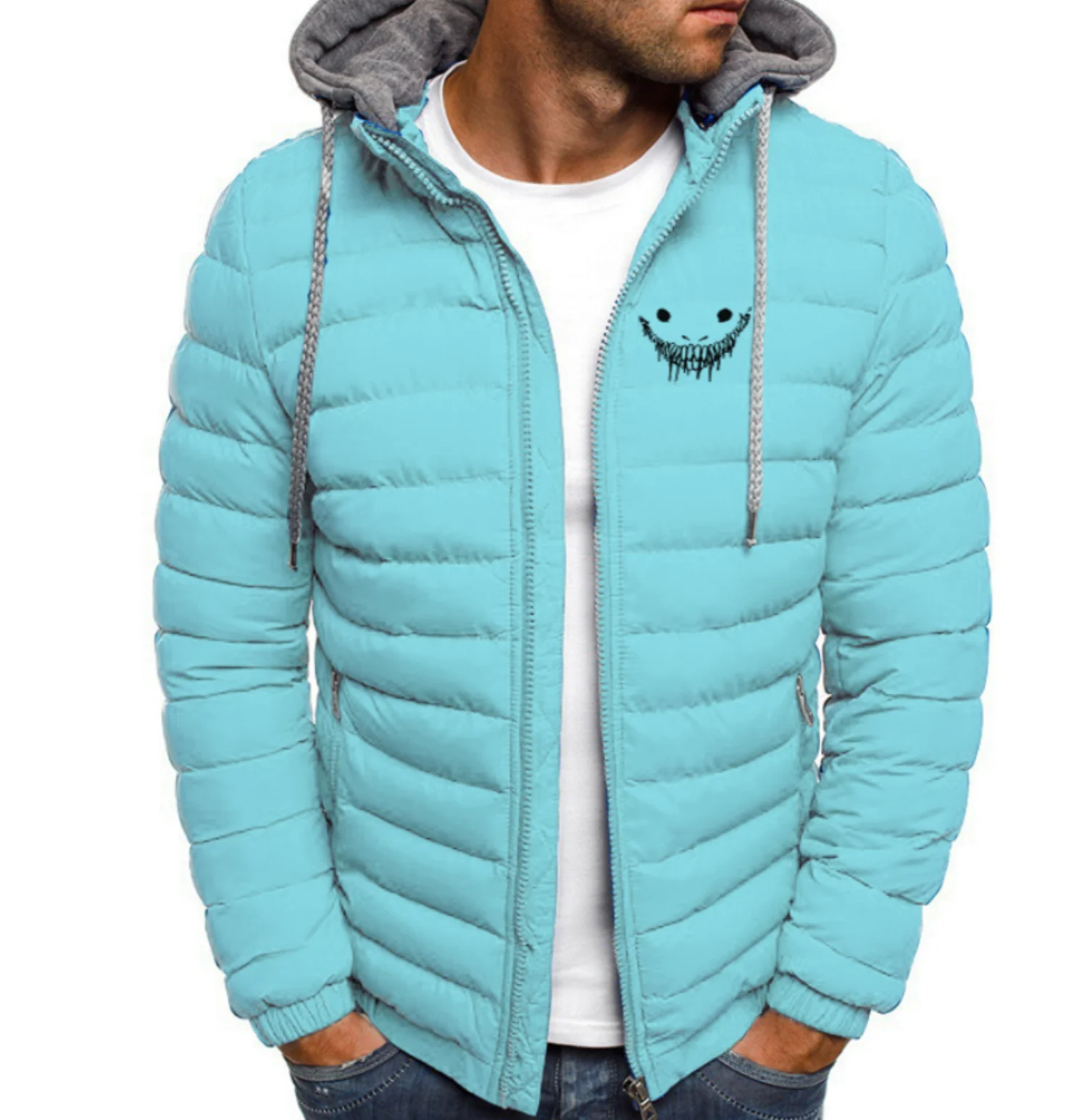 Winter Men\'s hooded cotton Jacket sulfur sleeve printed casual zipper coat 2025 New jacket