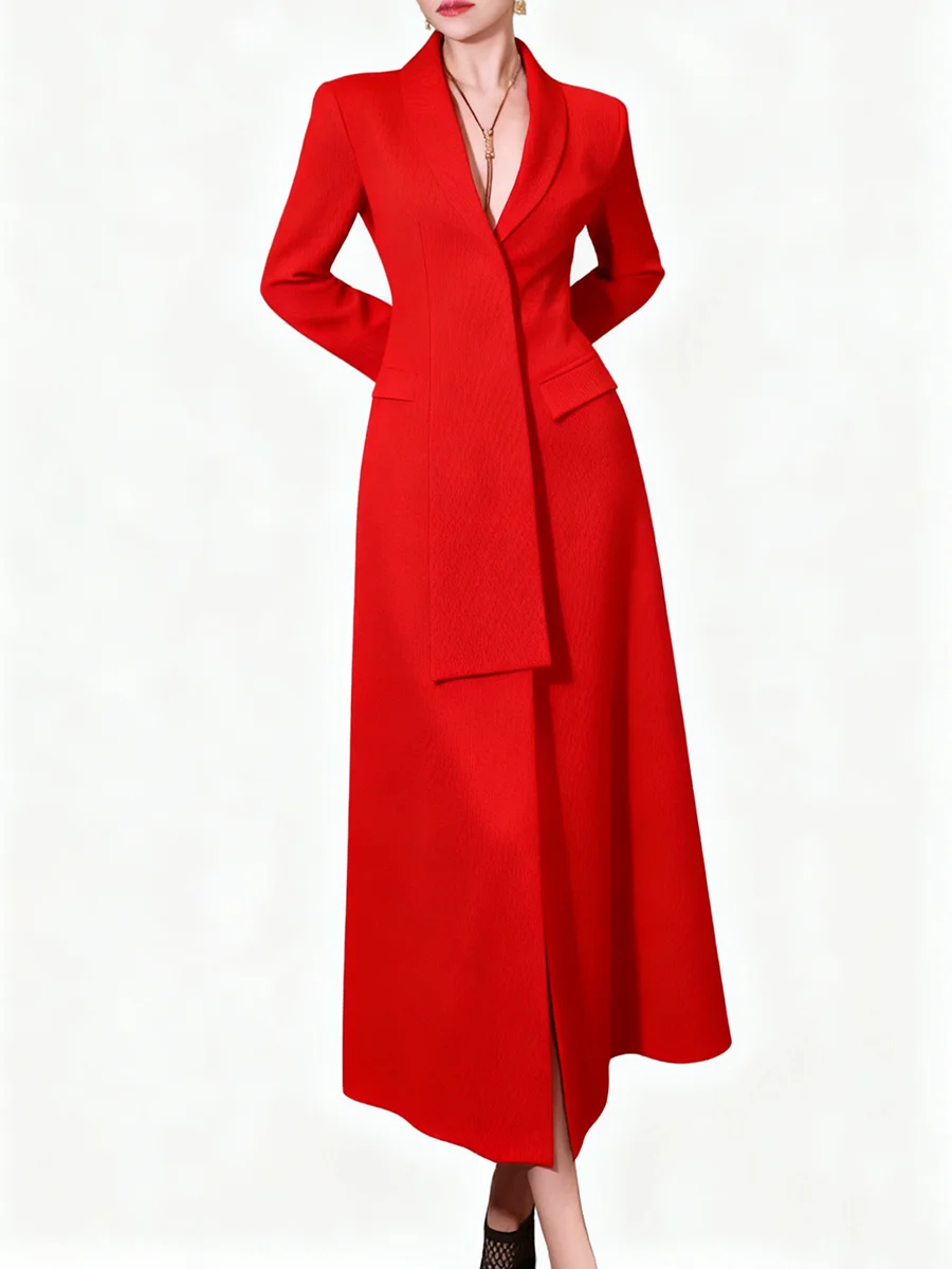 TWOTWINSTYLE الصلبة تقسم واحدة الصدر مزاجه بليزرات طويلة للنساء التلبيب طويلة الأكمام المرقعة الشريط السترة الإناث